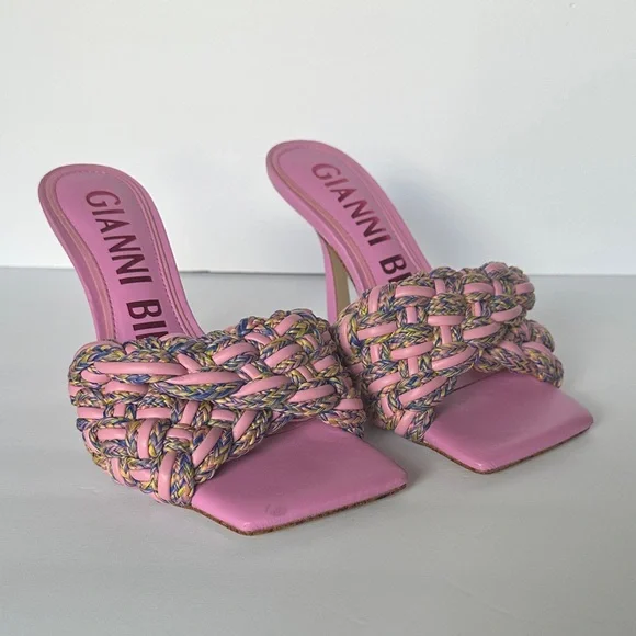 Gianni Bini Bibby woven leather corded square toe heels pink/multicolor 7.5 - Picture 1 of 11